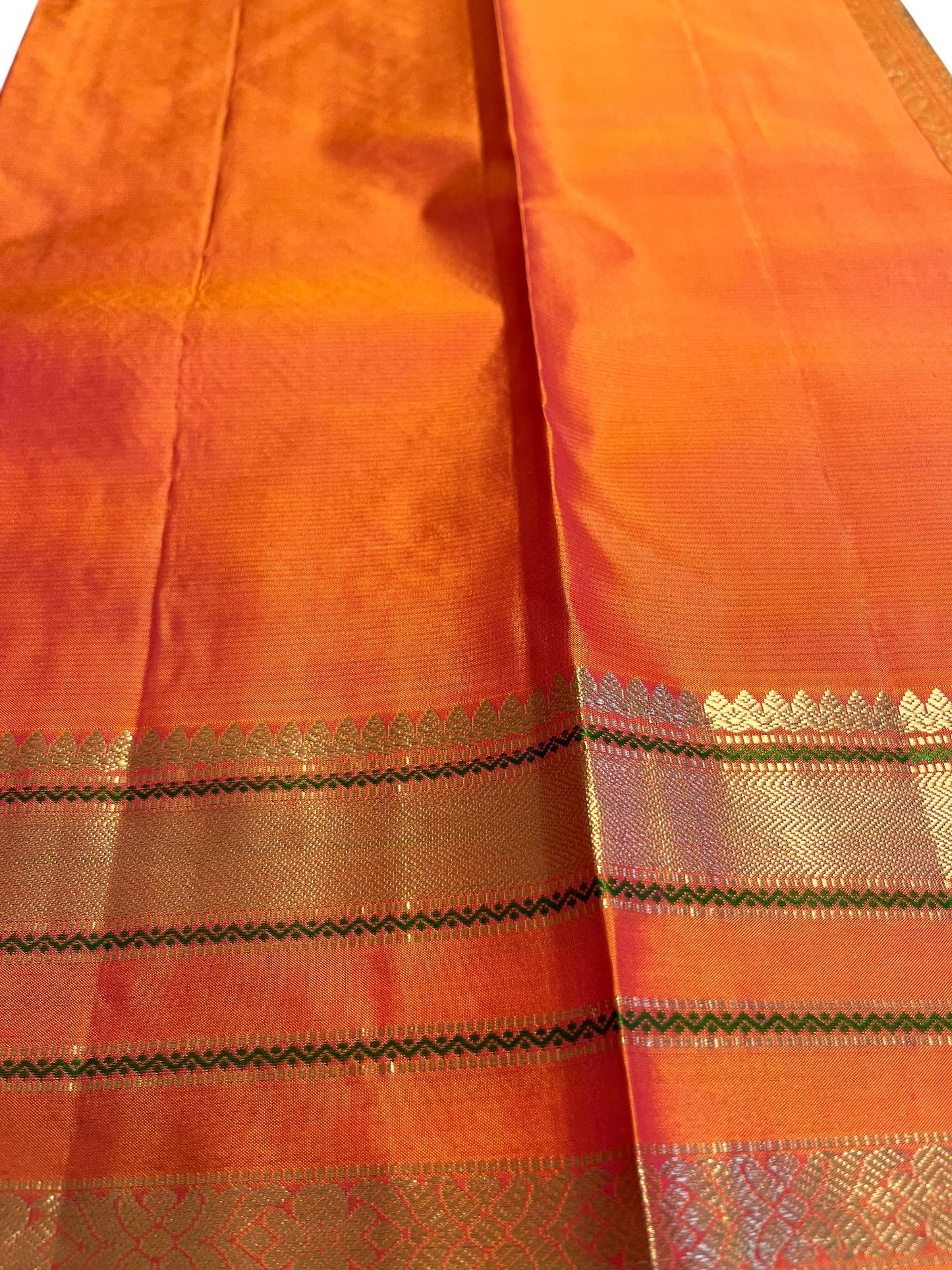 Southloom Pure Handloom Bridal Kanchipuram Silk Saree with Korvai Work (Blue & Orange)
