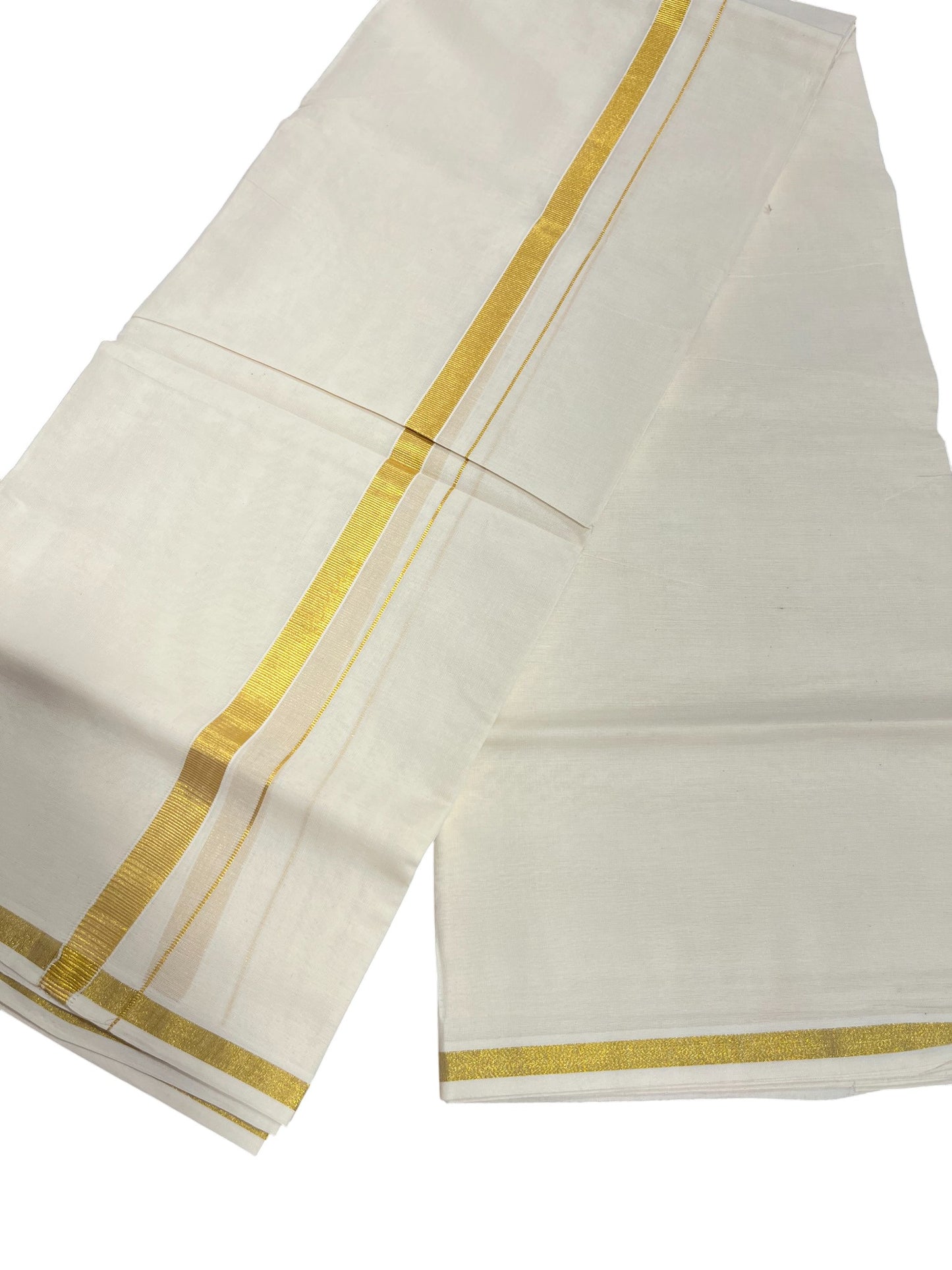 Southloom Kerala Pure Cotton Double Mundu with Kasavu Kara and Border (South Indian Dhoti)