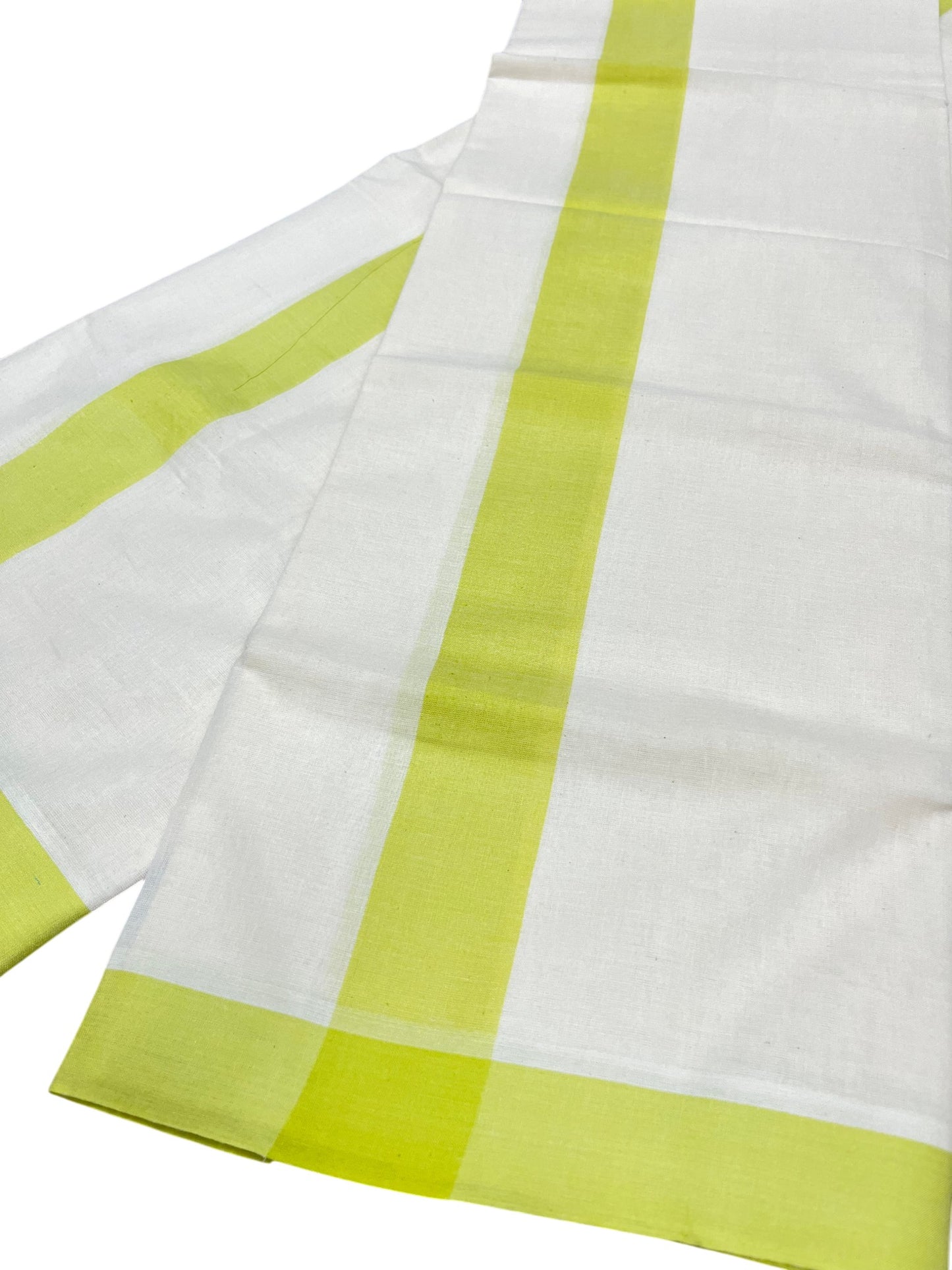 Southloom Pure Cotton Kerala Single Mulloth Set Mundu (Mundum Neriyathum) Green Border in 2.50 mtrs SL243