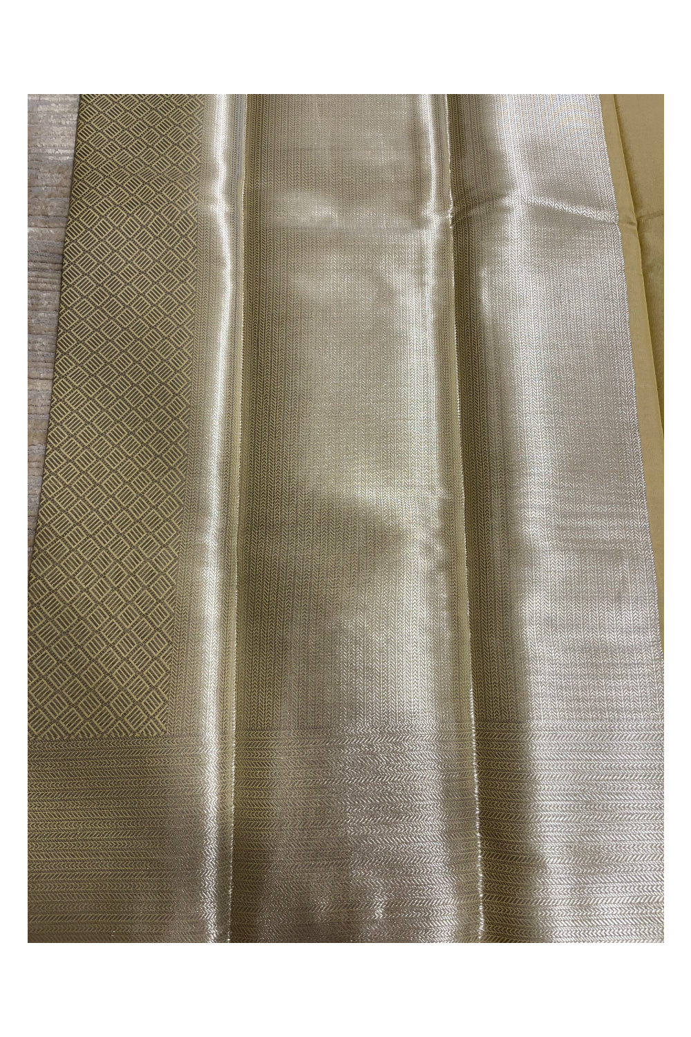 Southloom Banarasi Silver Zari Brocade Work Silk Saree in Beige Pastel Shade