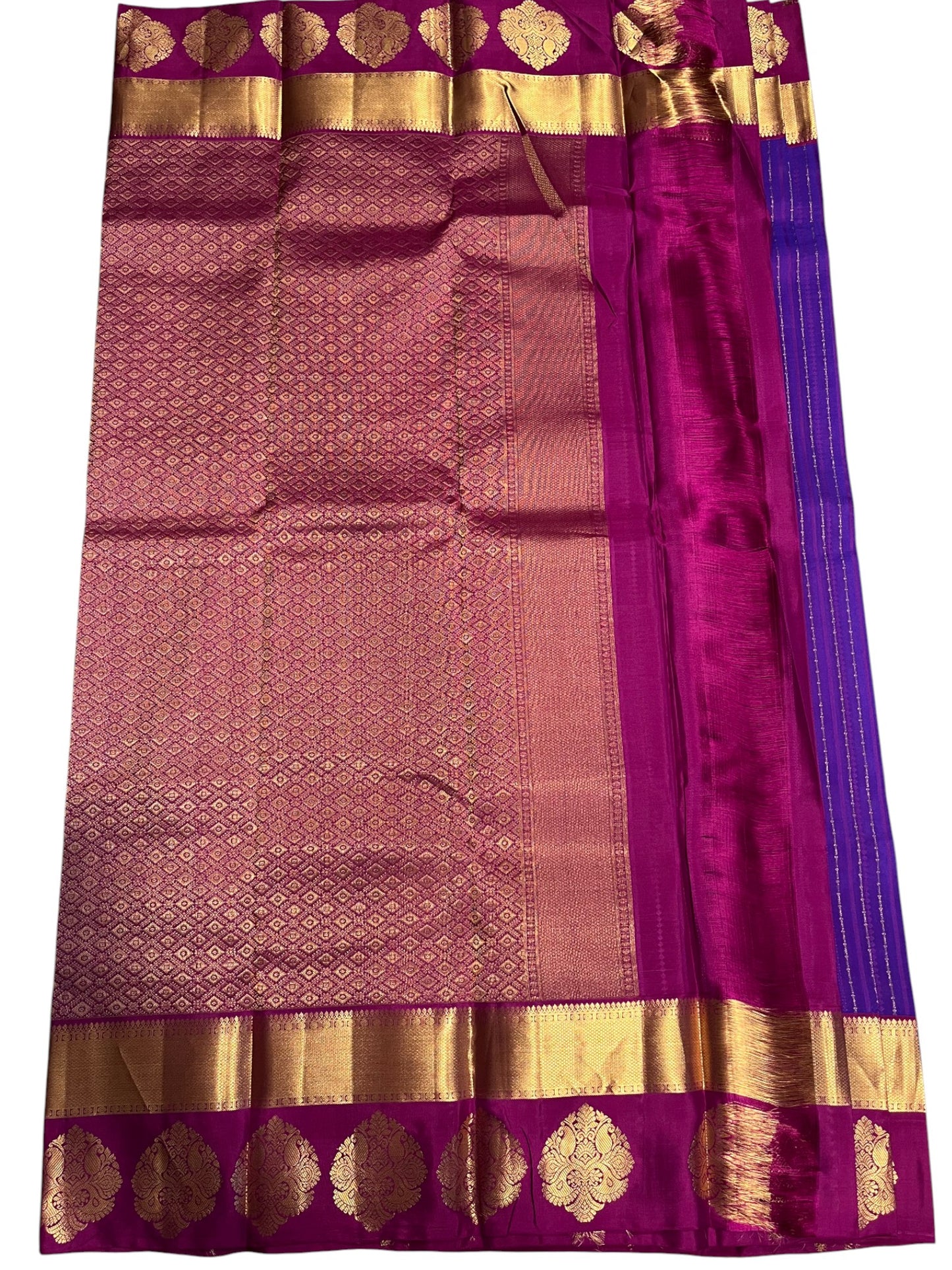 Southloom Pure Handloom Bridal Kanchipuram Silk Saree with Korvai Work (Violet & Magenta)