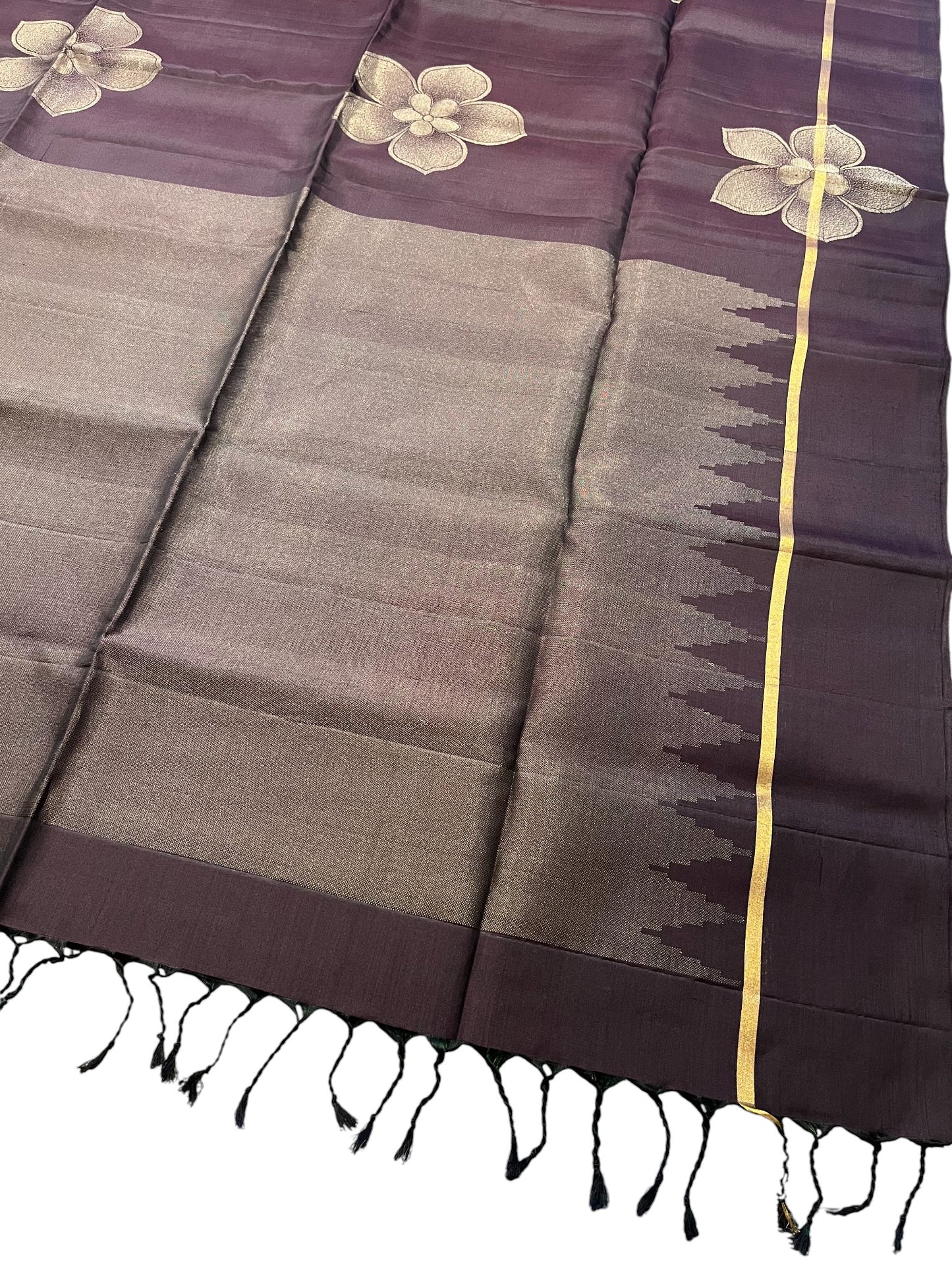 Southloom Pure Handloom Bridal Kanchipuram Silk Saree with Korvai Work (Purple)