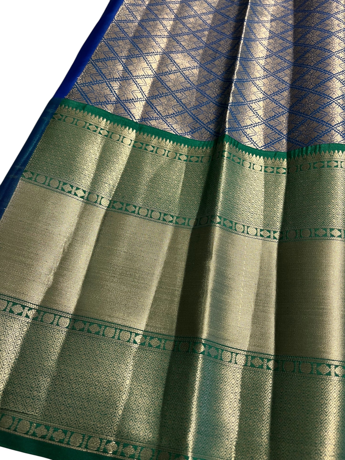 Southloom Semi Banarasi Katan Tissue Saree with Woven Work on Body and Borders (Green & Blue)