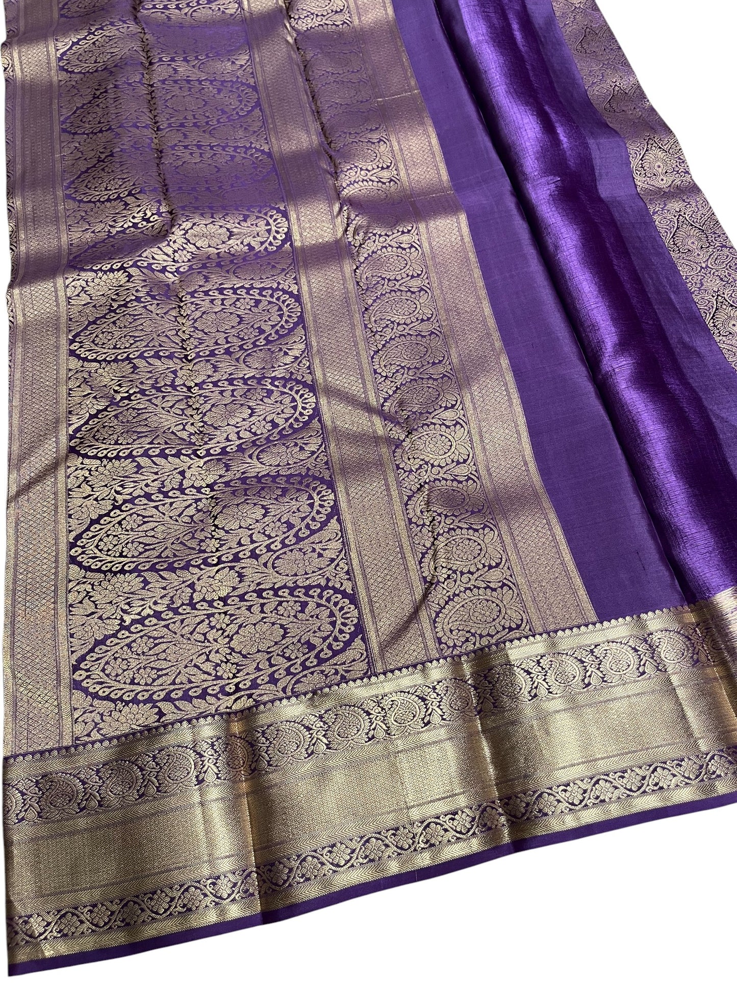 Southloom Pure Handloom Bridal Kanchipuram Silk Saree with Korvai Work (Violet)