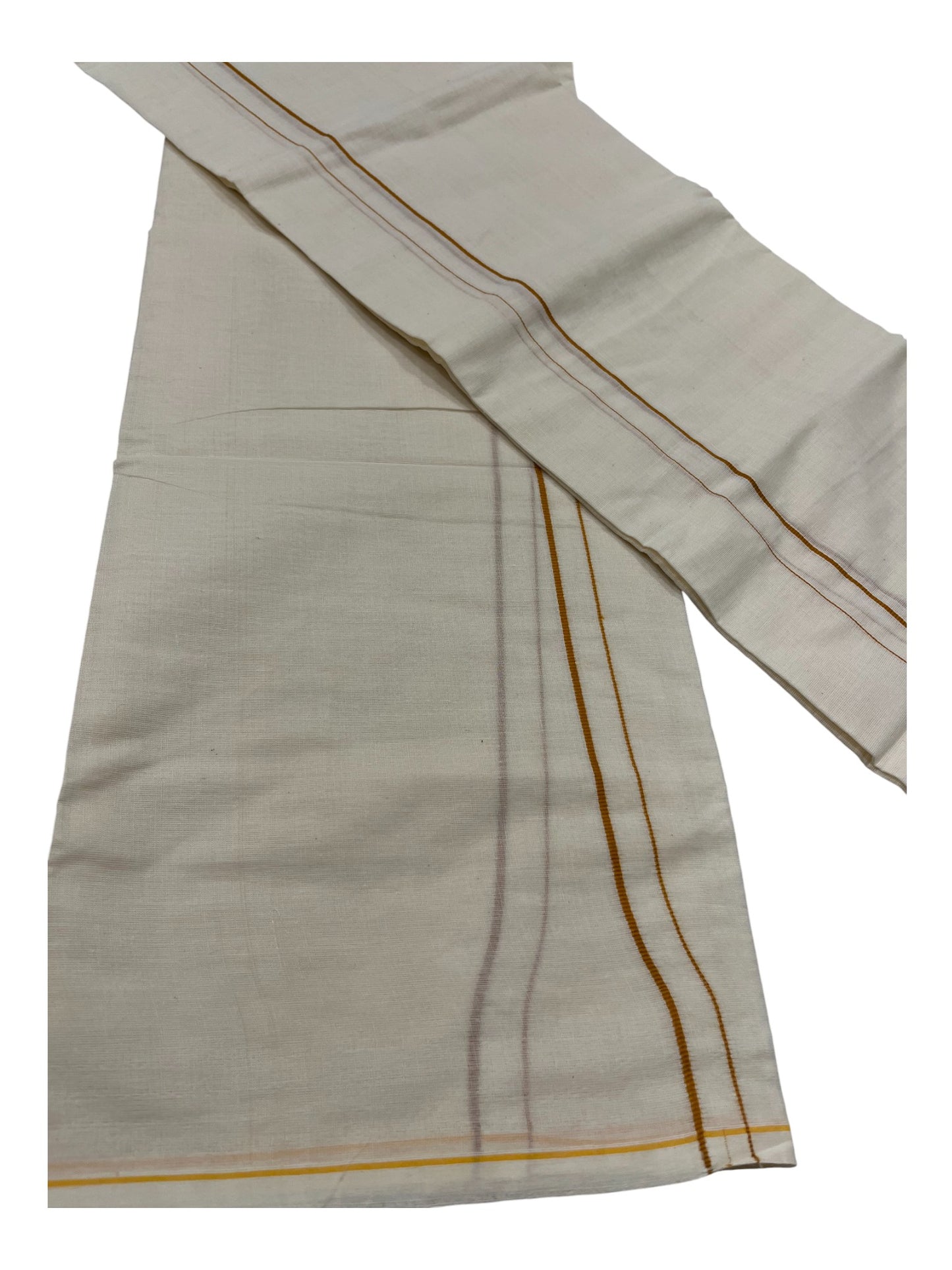 Kerala Cotton Mundum Neriyathum Single (Set Mundu) with Brown Puliyilakkara