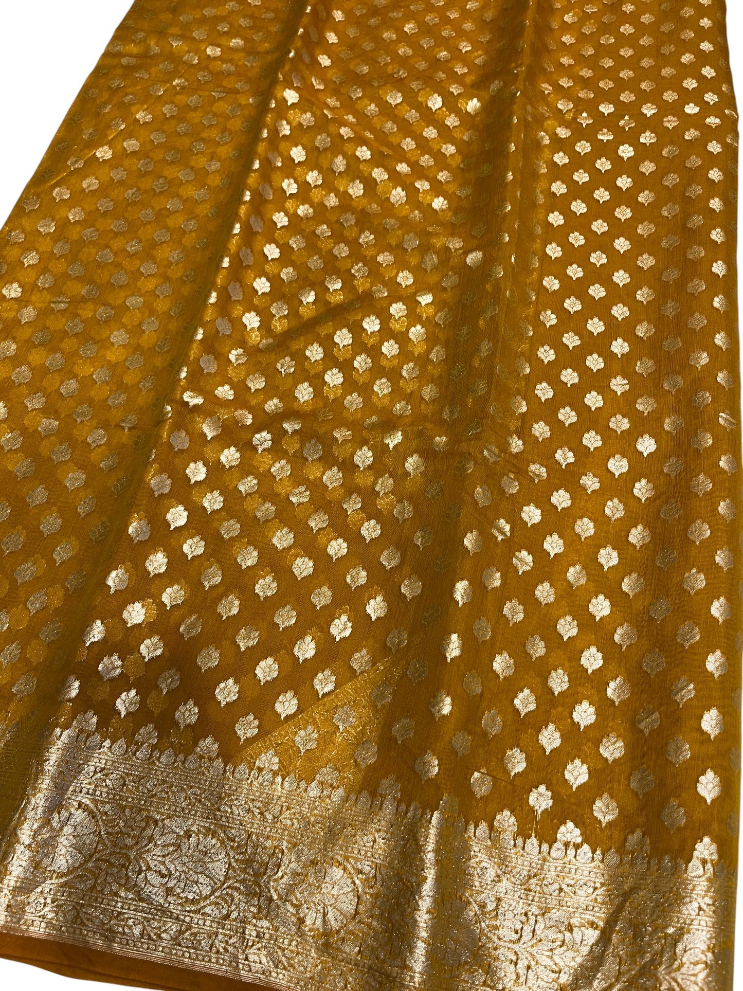 Southloom Cotton Banarasi Silk Saree with Woven Work on Body and Borders (Yellow)