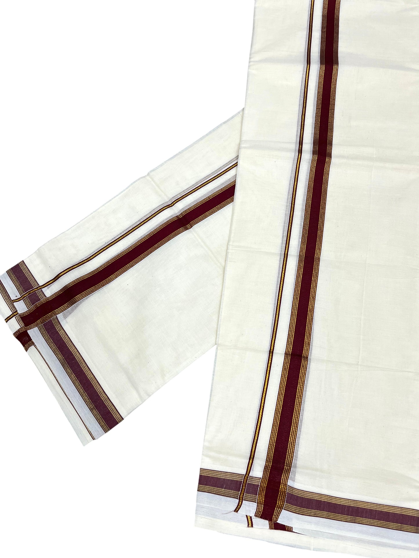 Southloom Pure Cotton Kerala Single Set Mundu (Mundum Neriyathum) with Maroon Kasavu Border in 2.80 Mtrs