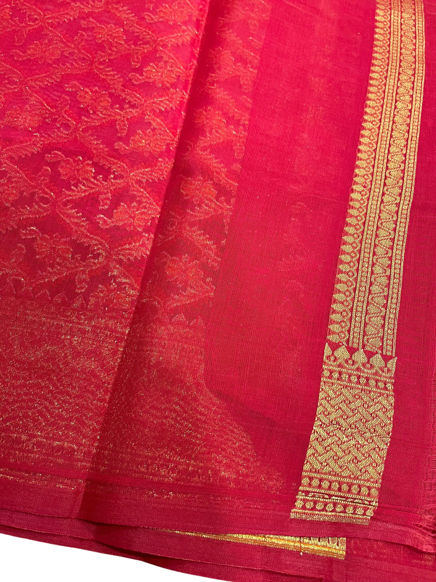 Southloom Cotton Banarasi Silk Saree with Woven Work on Body and Borders (Magenta & Orange)