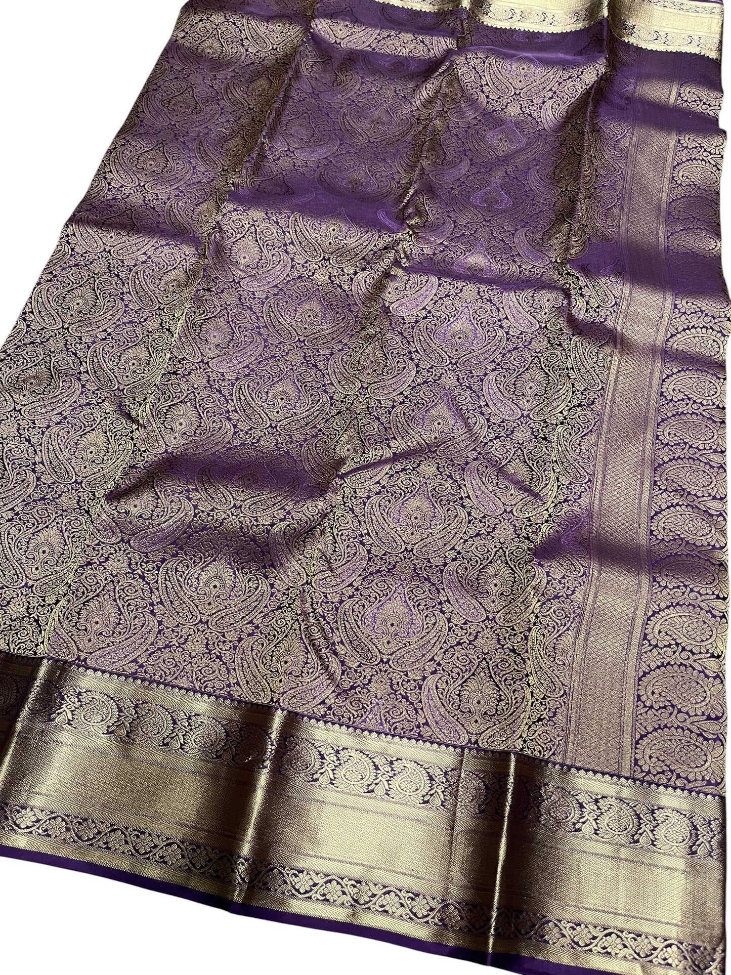 Southloom Pure Handloom Bridal Kanchipuram Silk Saree with Korvai Work (Violet)