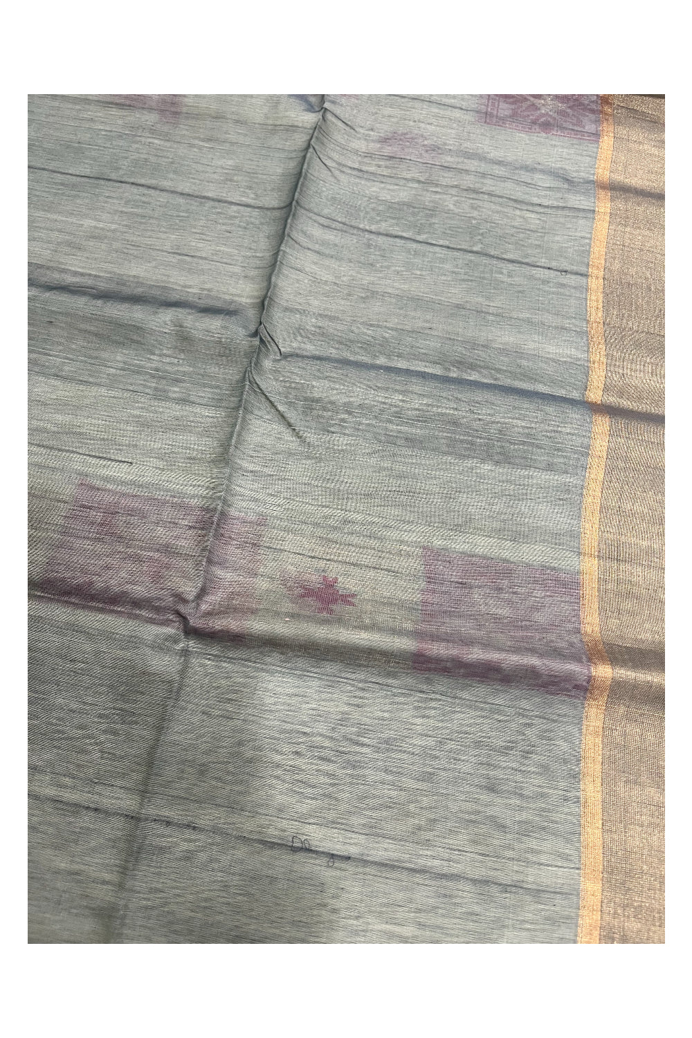 Southloom Pure Handloom Cotton Silk Saree With Handwoven Work Across Body and Blouse in Beige And Grey