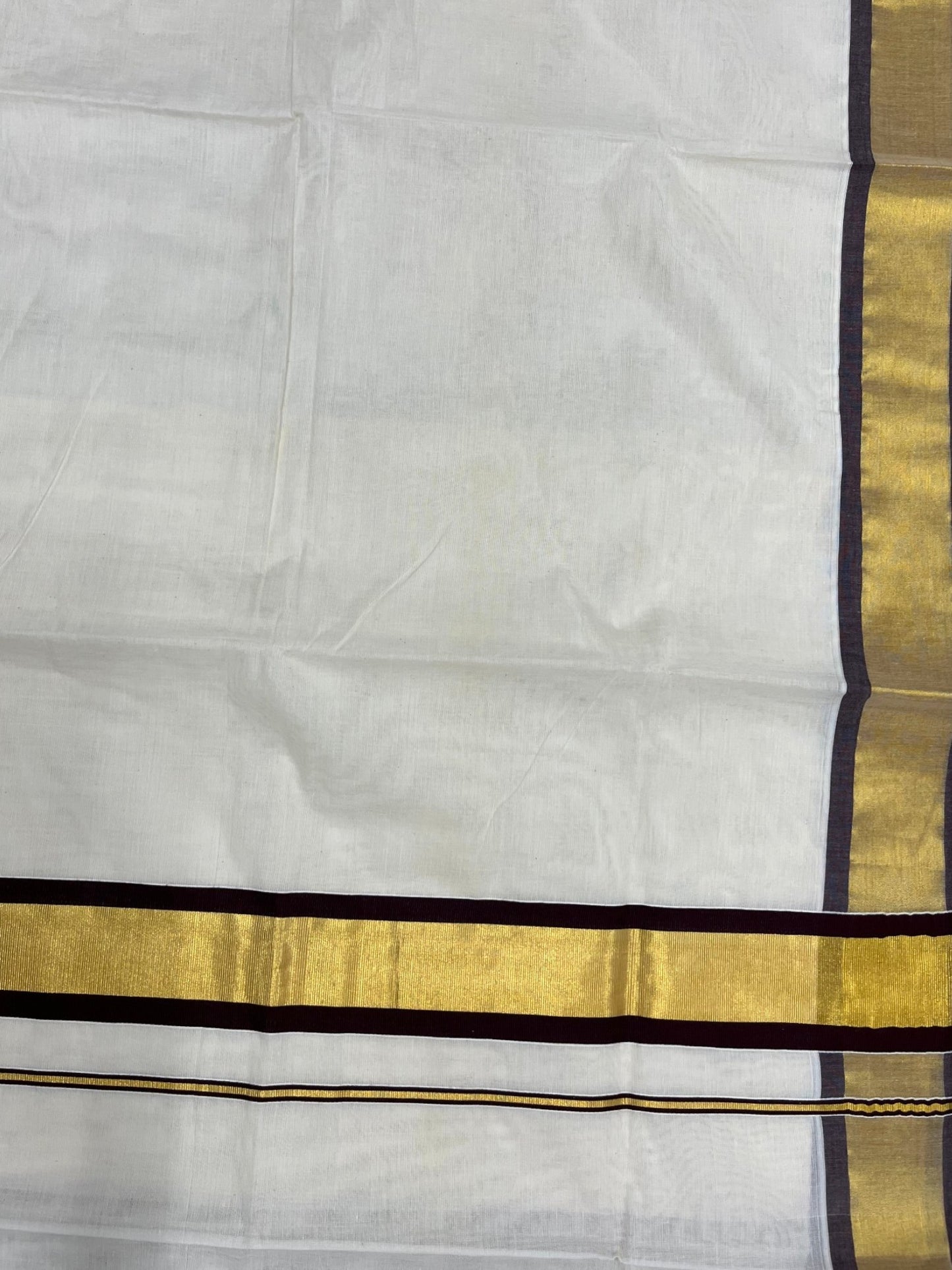 Southloom Kerala Pure Cotton Saree with Kasavu and Brown Border