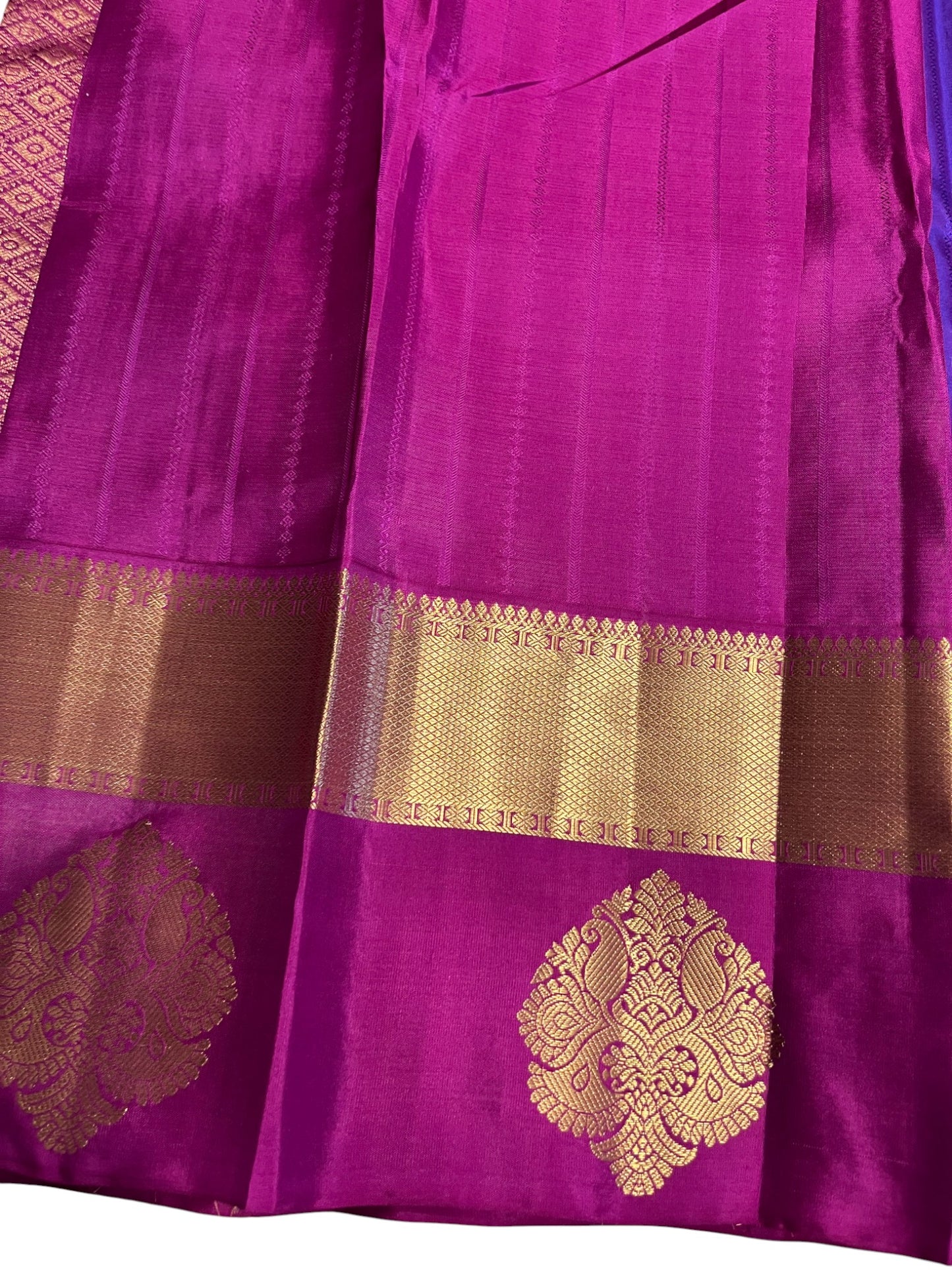 Southloom Pure Handloom Bridal Kanchipuram Silk Saree with Korvai Work (Violet & Magenta)