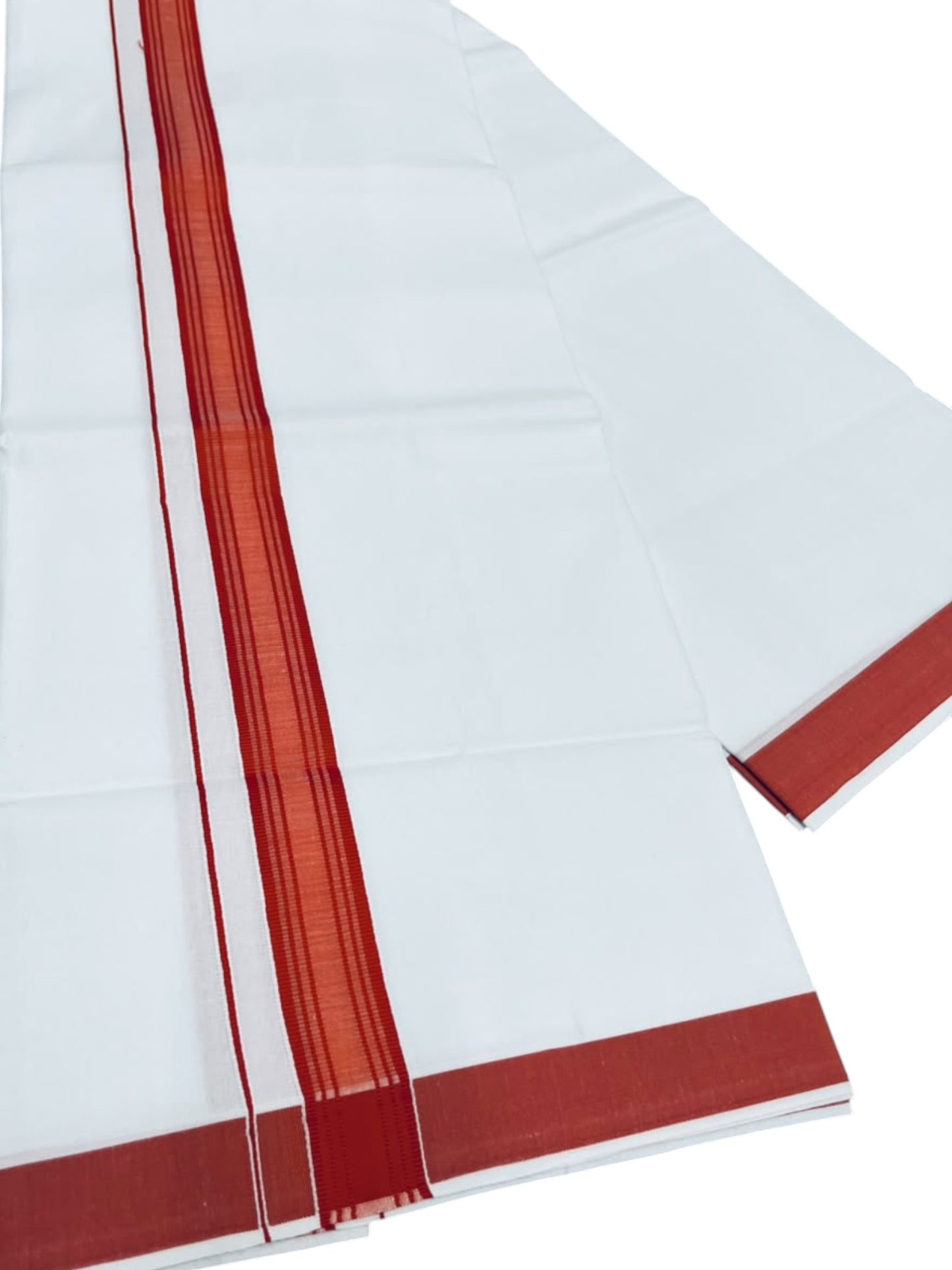Southloom Pure White Single Cotton Mundu with Orange Border (South Indian Kerala Dhoti)