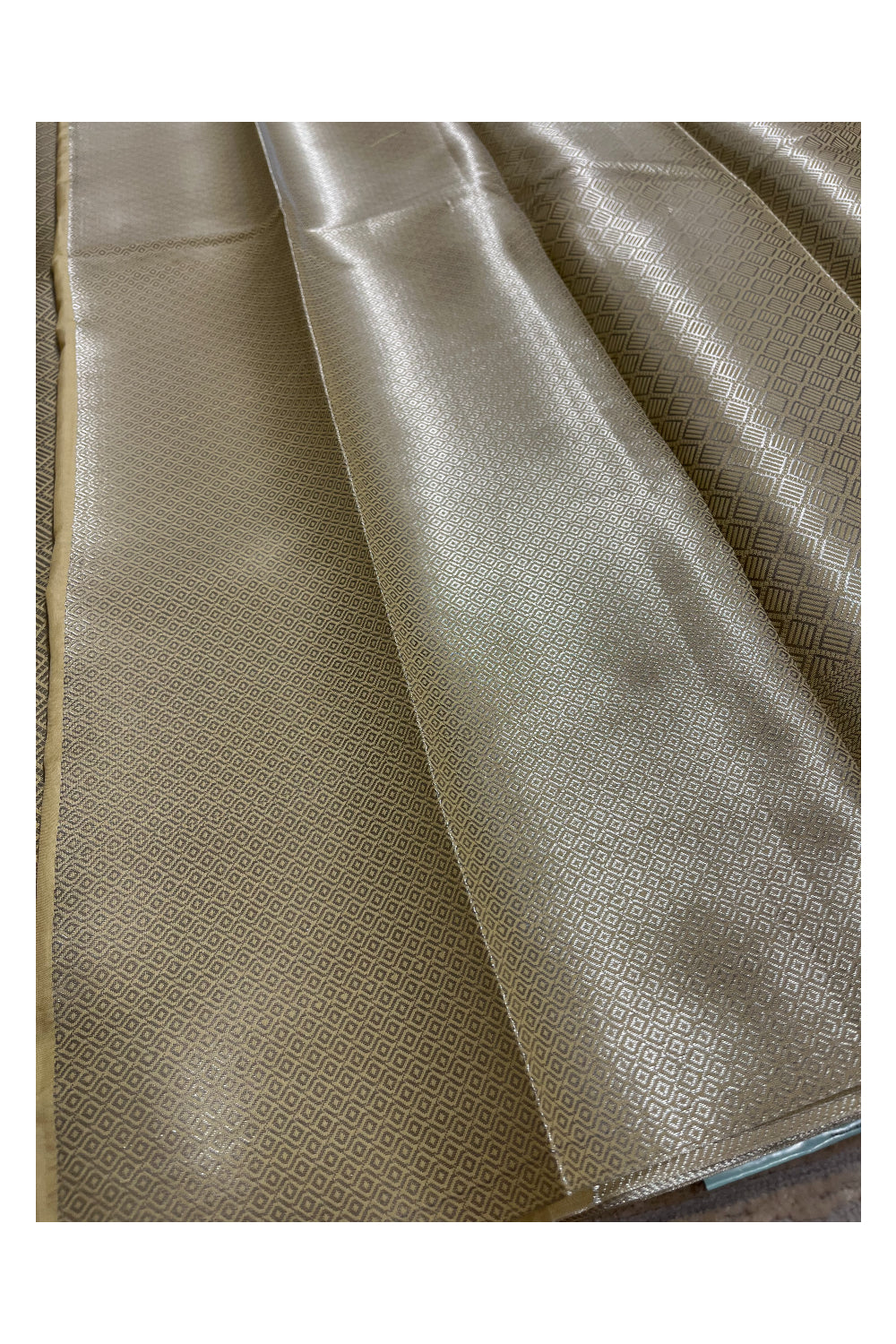 Southloom Banarasi Silver Zari Brocade Work Silk Saree in Beige Pastel Shade
