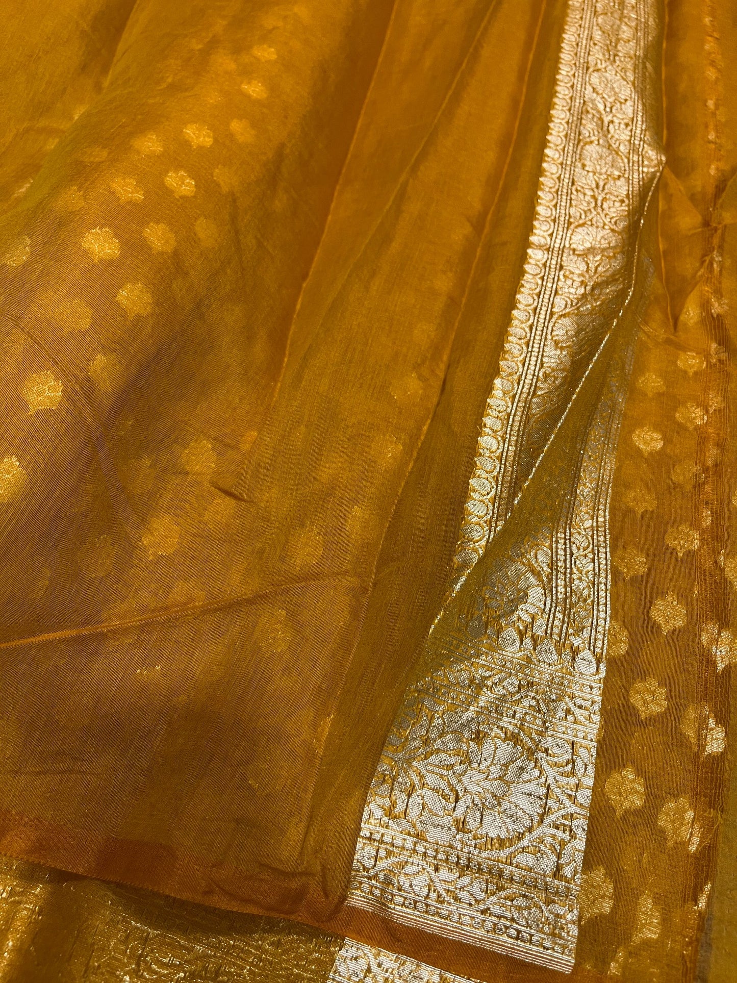 Southloom Cotton Banarasi Silk Saree with Woven Work on Body and Borders (Yellow)