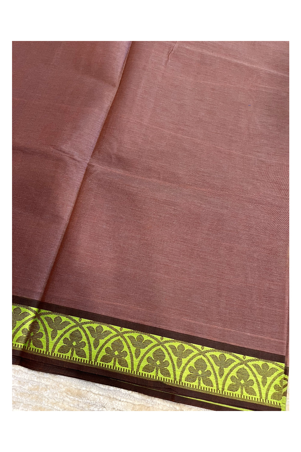 Southloom Kerala Cotton Saree with Floral Woven Works Across Body in Brown
