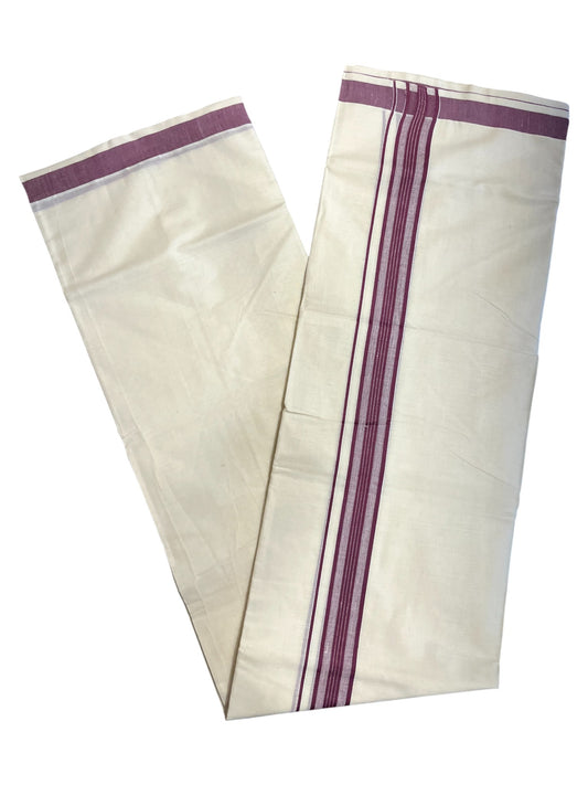 Southloom Pure Cotton Double Mundu With Purple Border (South Indian Kerala Dhoti)