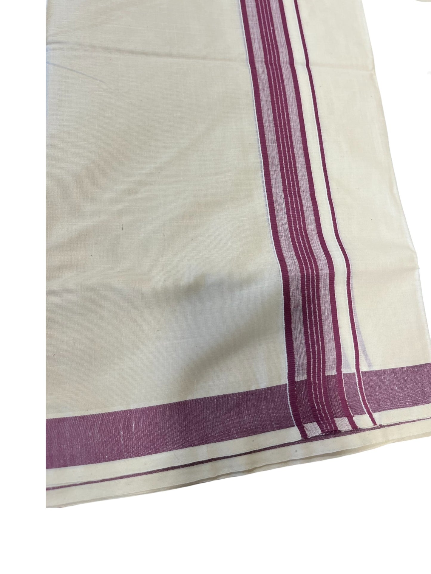 Southloom Pure Cotton Double Mundu With Purple Border (South Indian Kerala Dhoti)