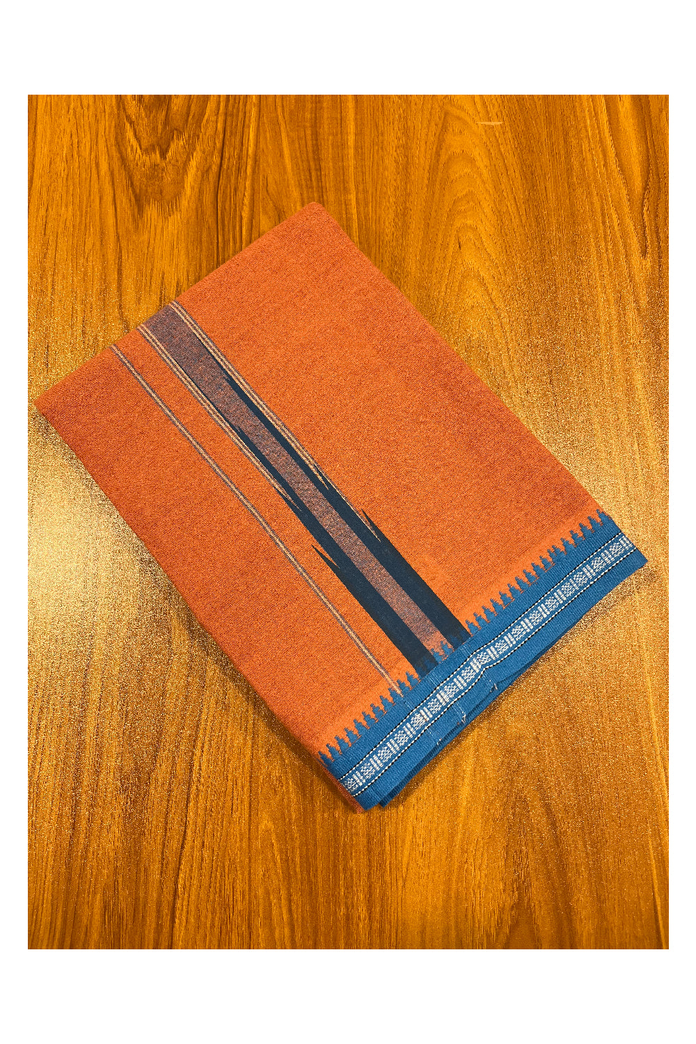 Southloom Saffron (Kaavi) Black Printed Single Mundu / Lungi (South Indian Kerala Dhoti)