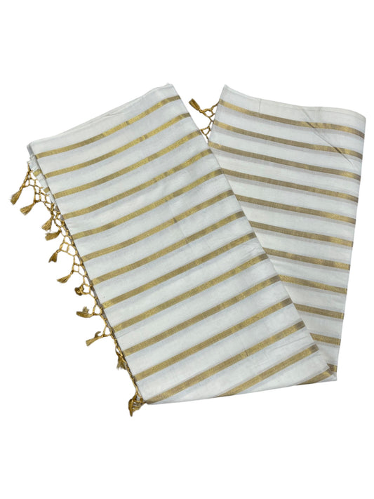 Southloom Cotton Kerala Kasavu Saree with Golden Lines on Body
