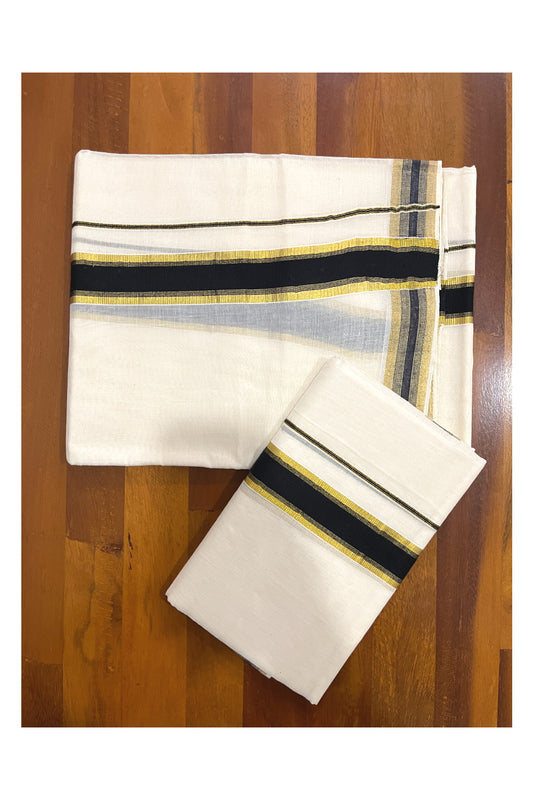 Kerala Cotton Mundum Neriyathum Single (Set Mundu) with Black and Kasavu Border 2.80 Mtrs SLKK SL470