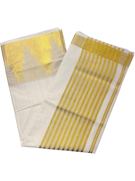 Southloom Pure Cotton Kerala Kasavu Saree with Temple Border