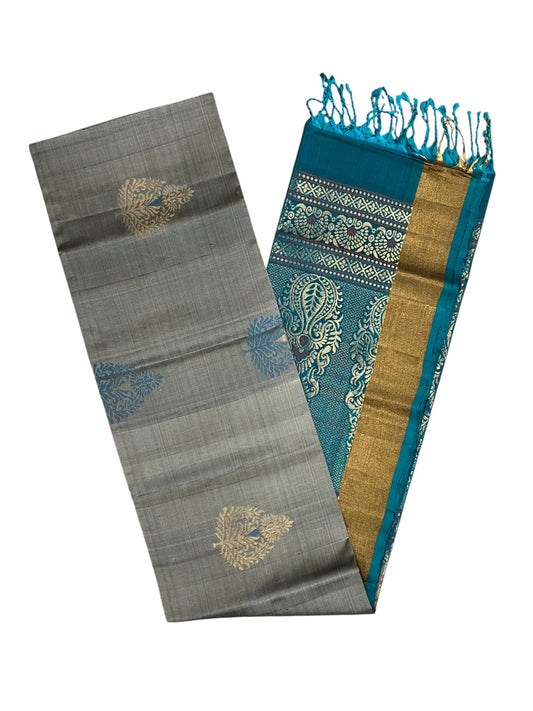 Southloom Pure Handloom Bridal Kanchipuram Silk Saree with Korvai Work (Blue & Grey)