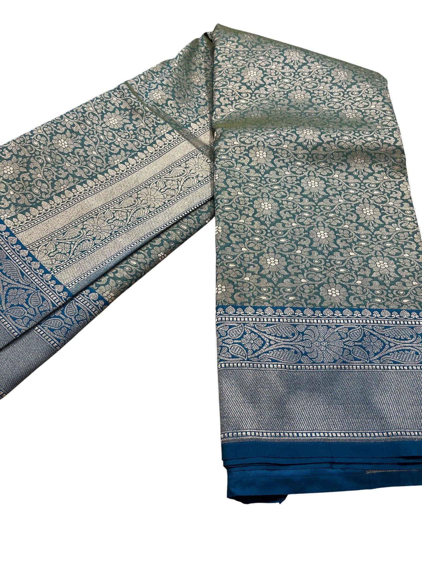 Southloom Pure Banarasi Silk Saree with Woven Work on Body and Borders (Blue)
