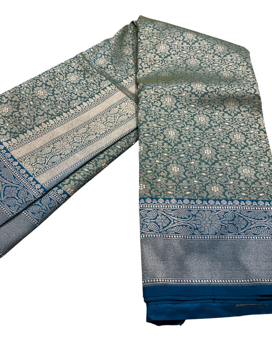 Southloom Pure Banarasi Silk Saree with Woven Work on Body and Borders (Blue)