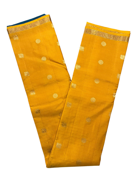 Southloom Pure Handloom Bridal Kanchipuram Silk Saree with Korvai Work(Yellow&Blue)