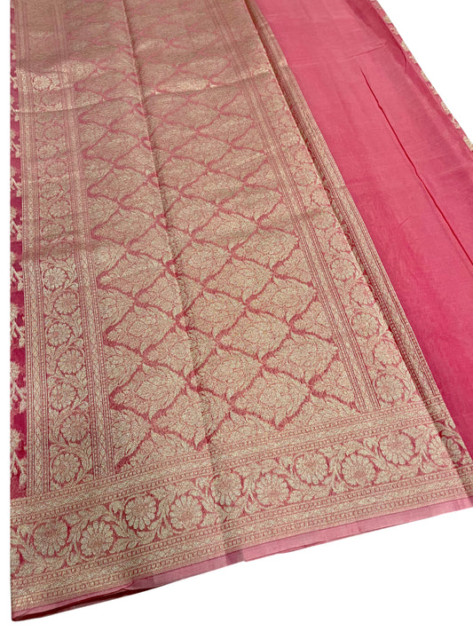 Southloom Cotton Banarasi Silk Saree with Woven Work on Body and Borders(Pink)