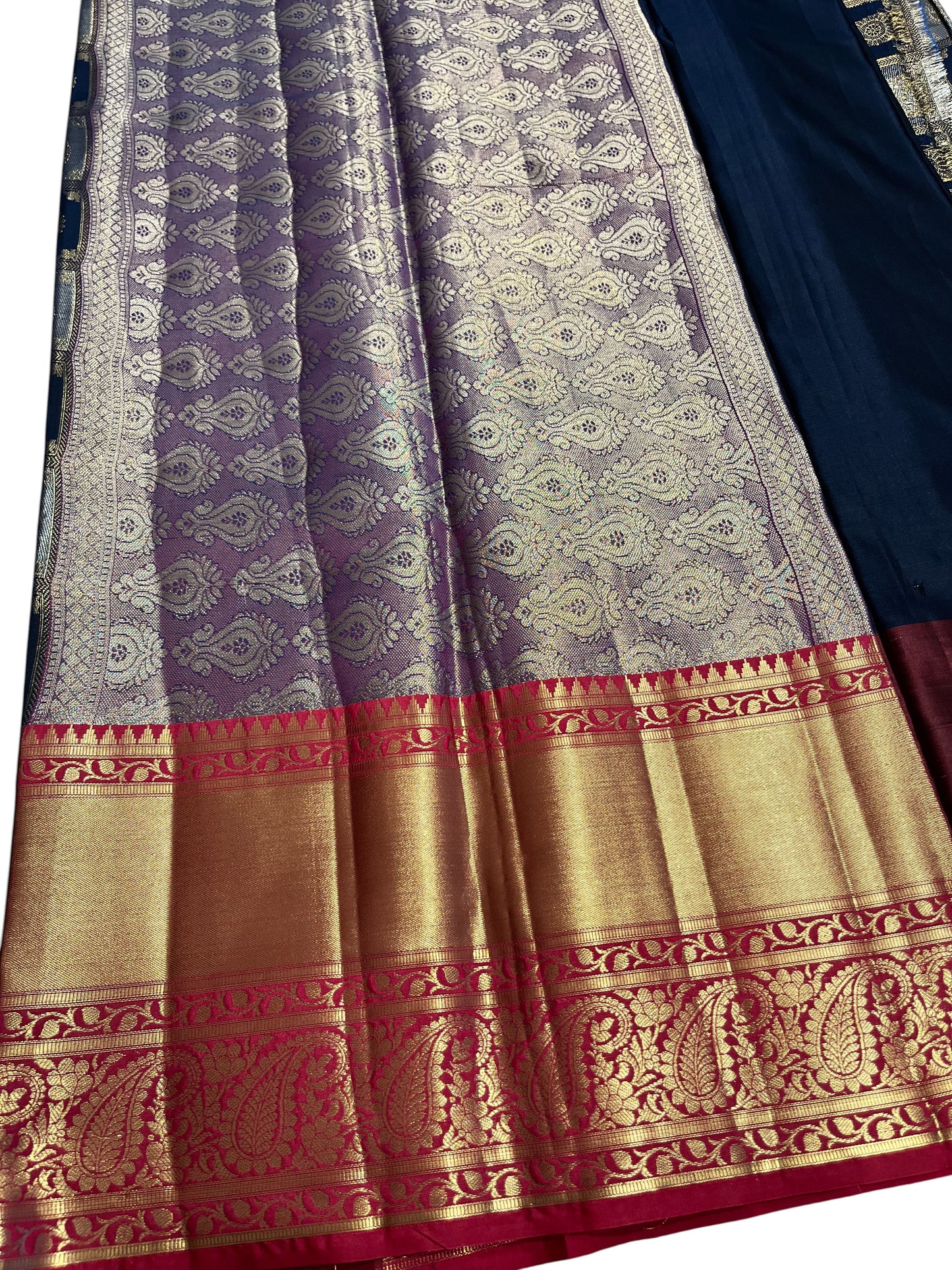 Southloom Semi Banarasi Katan Tissue Saree with Woven Work on Body and Borders (Magenta & Blue)