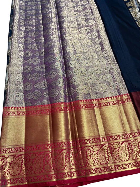 Southloom Semi Banarasi Katan Tissue Saree with Woven Work on Body and Borders (Magenta & Blue)