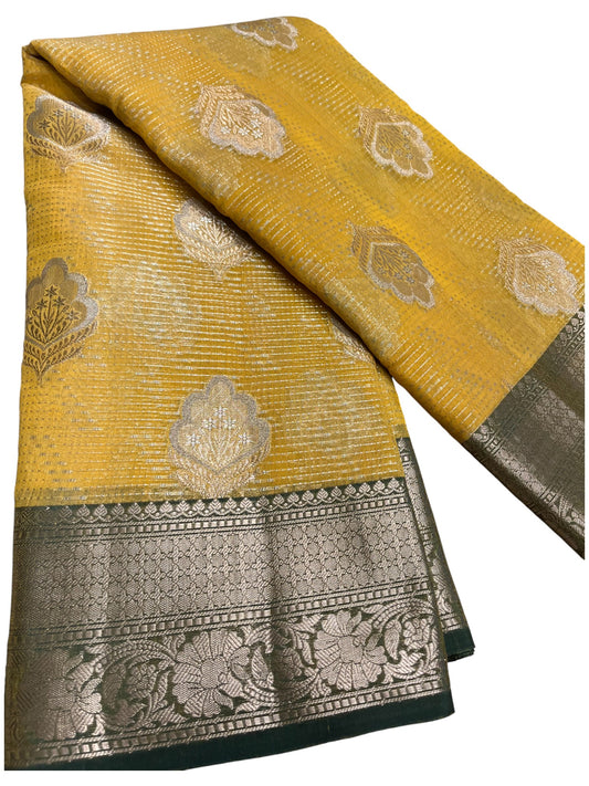 Southloom Tissue Banarasi Silk Saree with Woven Work on Body and Borders (Yellow)