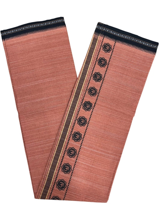 Southloom Saffron (Kaavi) Black Printed Single Mundu / Lungi (South Indian Kerala Dhoti)