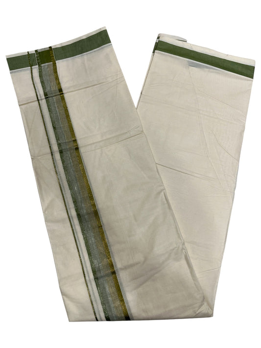 Southloom Kerala Pure Cotton Double Mundu with Green Border (South Indian Dhoti)