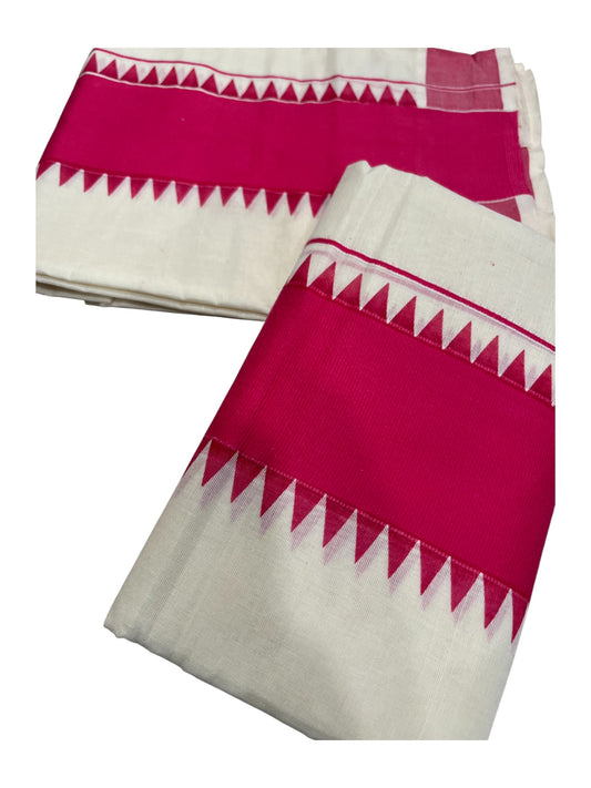 Kerala Pure Cotton Set Mundu Single (Mundum Neriyathum) with MaroonTemple Border 2.80 Mtrs