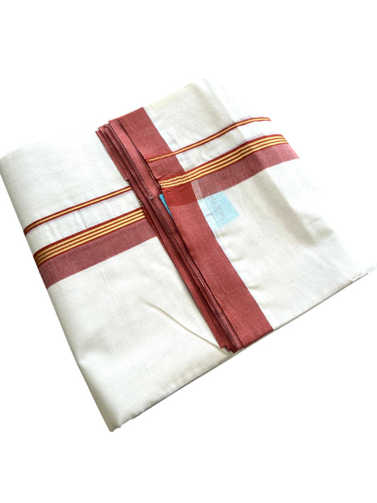 Southloom Pure Cotton Mundu with Golden Lines and Red Border (South Indian Kerala Dhoti)