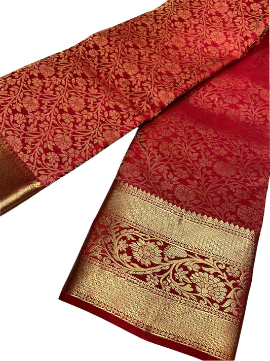 Southloom Pure Handloom Bridal Kanchipuram Silk Saree with Korvai Work (Red)