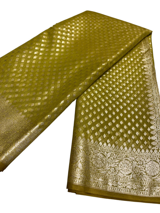 Southloom Cotton Banarasi Silk Saree with Woven Work on Body and Borders (Green)