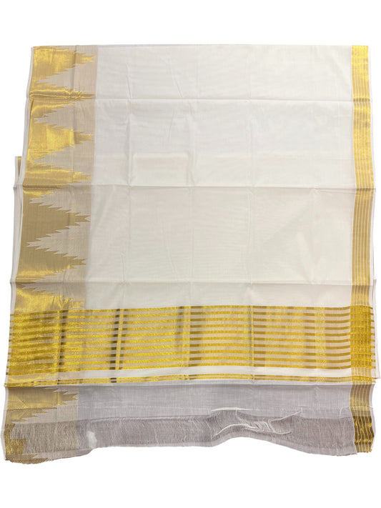 Southloom Pure Cotton Kerala Kasavu Saree with Temple Border