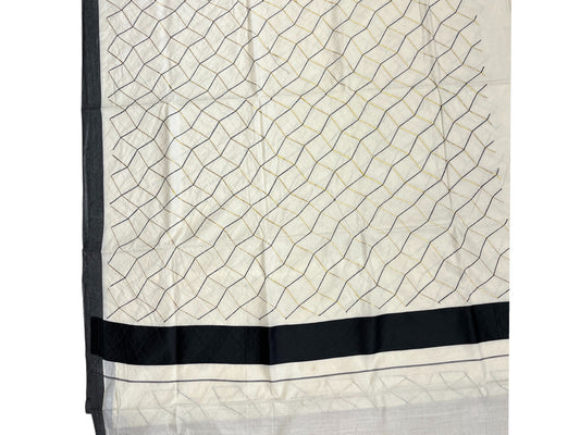 Southloom Cotton Kerala Kasavu Saree with Black and Golden Floral Designs