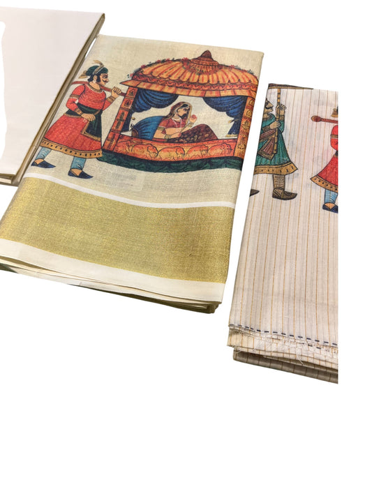 Southloom Kerala Tissue Churidar Salwar Material with Hand Painted Designs (include Shawl / Dupatta)