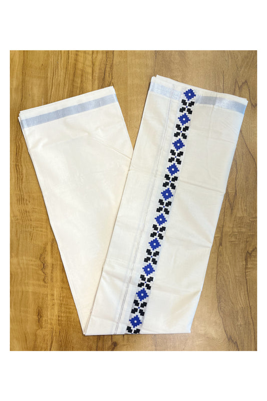 Southloom Pure Cotton Silver Kasavu Mundu with Trendy Print