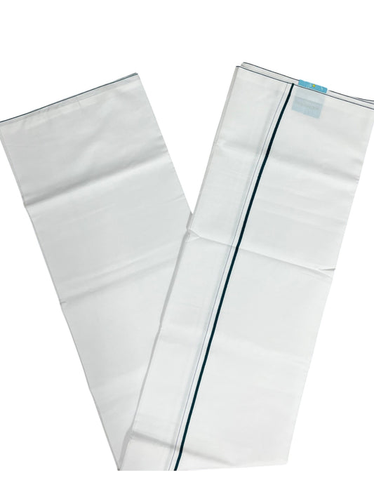 Southloom Pure White Cotton Single Mundu with Dark Green Border (South Indian Kerala Dhoti)
