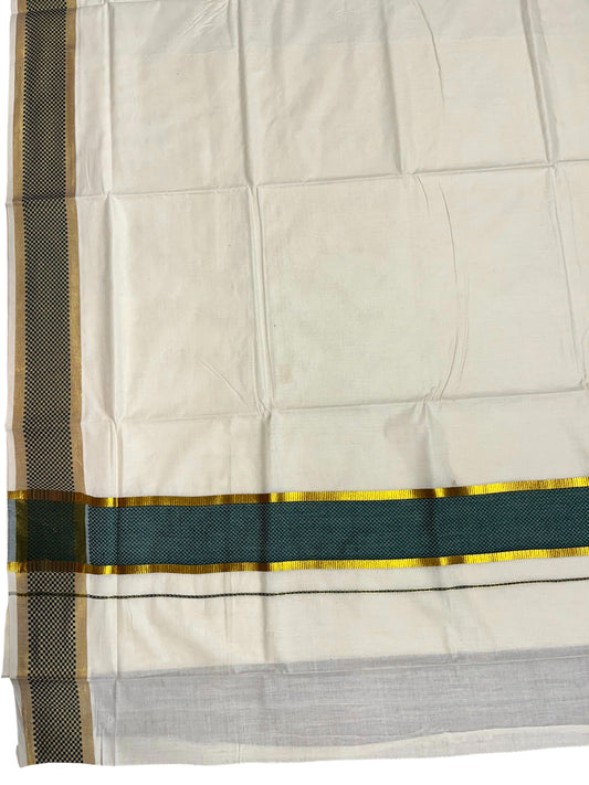 Southloom Kerala Kasavu Cotton Saree with Green Colour Paa Neythu Border