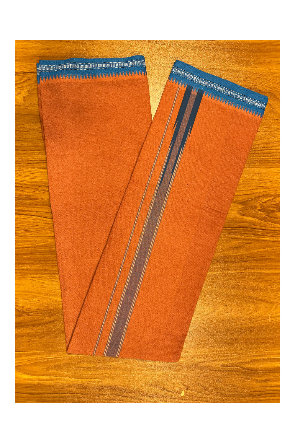 Southloom Saffron (Kaavi) Black Printed Single Mundu / Lungi (South Indian Kerala Dhoti)