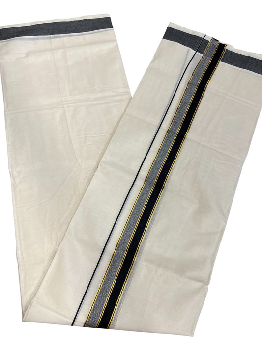 Kerala Cotton Double Mundu with Black And Golden Border (South Indian Dhoti)