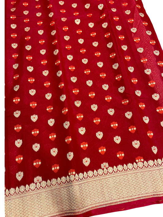 Southloom Cotton Banarasi Silk Saree with Woven Work on Body and Borders (Red)
