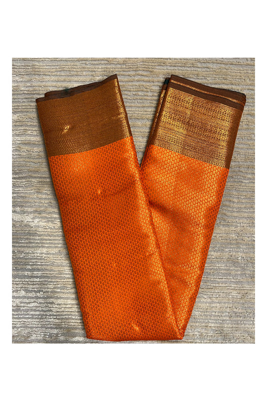 Southloom Banarasi Silk Brocade Bridal Saree WIth Woven Borders And Blouse Piece in Orange and Brown